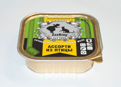 Кусочки в желе «Ассорти из птицы», 100 г x 16 шт