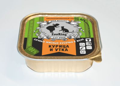 Кусочки в желе «Курица и утка», 100 г x 16 шт