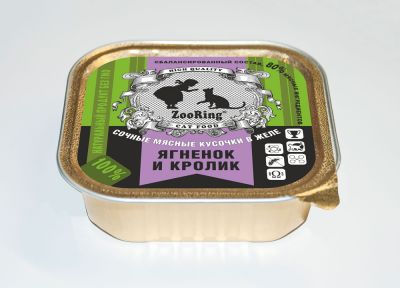 Кусочки в желе «Ягненок и кролик», 100 г x 16 шт