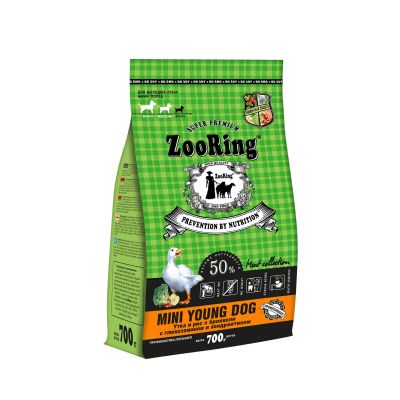 MINI YOUNG DOG Утка и рис с брокколи с глюкозамином и хондроитином, 700 г